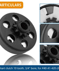 Centrifugal Clutch For Go Karts And Mini Bikes Three Quarter Bore 10 Tooth With 40 41 420 Chain close-up and side view