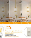 Top Shelf Modern Gold Pendant Lights 2 Pack Adjustable Crystal Chandelier Kitchen Island Fixture at low, medium, and high brightness settings.