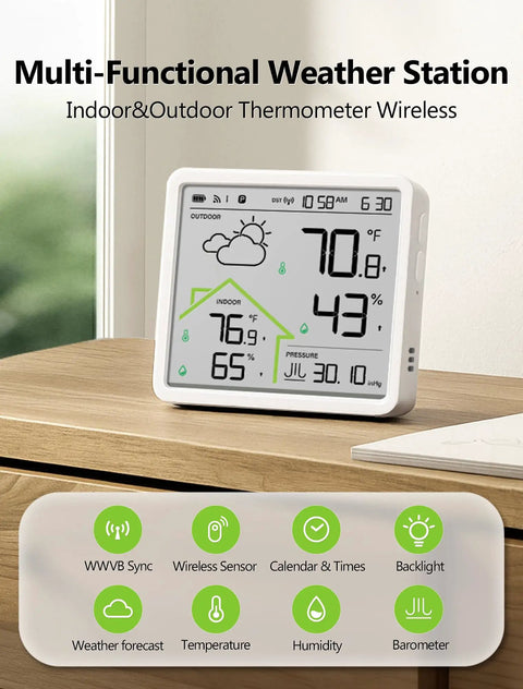 All In One Weather Station With 1 Wireless Remote Sensor, Indoor Outdoor Thermometer Hygrometer, Atomic Clock, Weather Forecast
