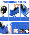 Steps to use 2-In-1 Heat Tape Dispenser For Sublimation And Regular Tape One-Handed Blue Desk Holder with 1 and 3 inch cores.