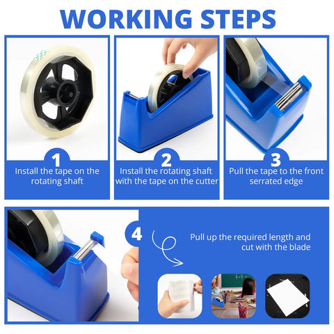 Steps to use 2-In-1 Heat Tape Dispenser For Sublimation And Regular Tape One-Handed Blue Desk Holder with 1 and 3 inch cores.