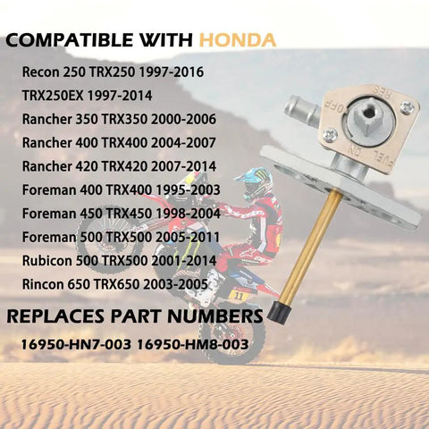 Honda Fuel Valve Petcock Shutoff Fits Rancher TRX350 TRX400 TRX420 Foreman TRX450 TRX500 Recon TRX250 Rubicon Rincon TRX650 ATVs