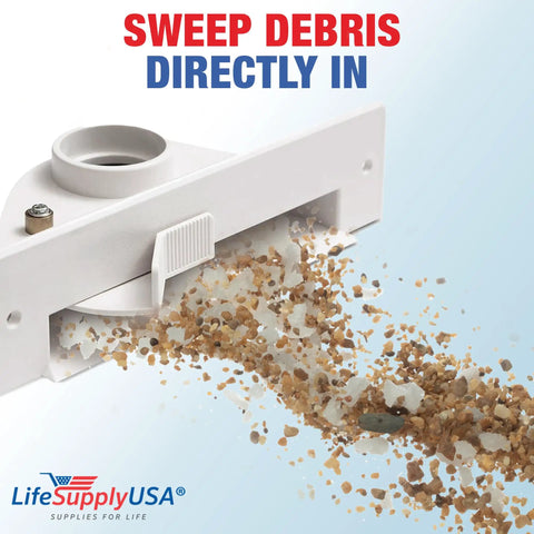 Central Vacuum Automatic Dust Pan Attachment With On Off Switch Kickplate, Universal Inlet Valve collecting debris.