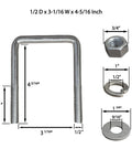 Built Tough Square U Bolts With Hardware For Boat Trailer Zinc Galvanized Steel One Half Inch Diameter Three And One Sixteenth Inch By Four And One Sixteenth Inch For Three By Three Beam Pack Of Four with dimensions and parts