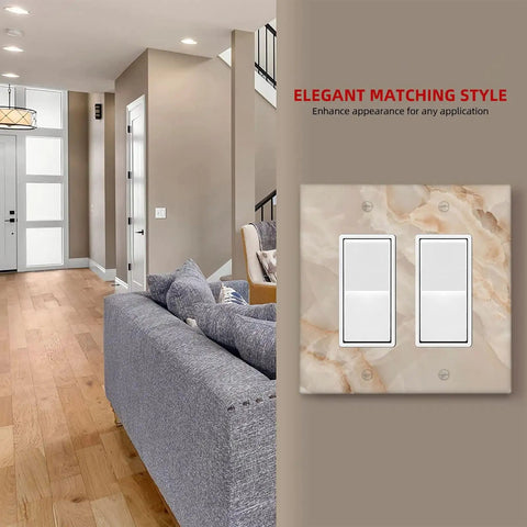 Totally Rad Beige Marble Modern Wall Plates Decorative Light Switch Covers For Toggle And Rocker Switches Super Tough Polycarbonate easy home decor in a stylish living room.