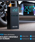 All-In-One Portable Car Jump Starter With Air Compressor, 6000A Jump Box With LED Lights, 160 PSI, shown with LED display