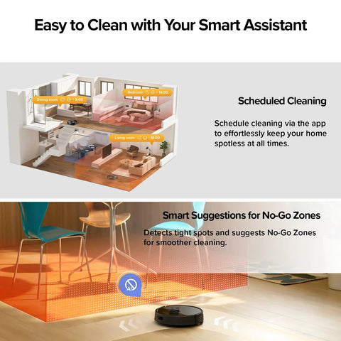 Smart Robot Vacuum And Mop With Self Empty Dock No Fuss Hands Free Cleaning Up To 9 Weeks 10000Pa Suction Q7 M5 Plus Dual Anti Tangling System For Pet Hair And Carpet Precise LiDAR Navigation App Control Black shown detecting no-go zones