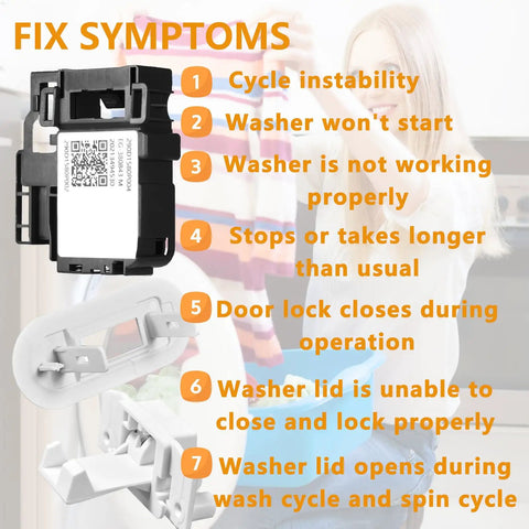 Washer Lid Lock Kit 3 Pack With Switch Bezel And Striker For Top Load Washers with fix symptoms listed for repairs