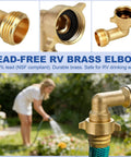 Brass 90 Degree Hose Elbow For RV And Garden Three Quarter Inch Leak Free Water Connector That Prevents Kinks And Delivers Smooth Flow No Fuss Fit For RV Inlets And Outdoor Faucets Durable Backyard Hose Fitting, 3/4 in brass swivel elbow