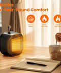 Portable Ceramic Space Heater 1200W With 3 Modes, Thermostat Adjustable, Tip-Over And Overheat Protection on desk