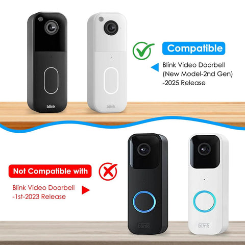 Compatibility chart for Blink Video Doorbell, showing compatible 2nd Gen models and non-compatible 1st Gen models.