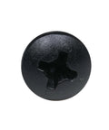 Top view of a Bulk Pack Size Eight One Half Inch Coarse Thread Phillips Pan Head Black Phosphate Coated Wood Screw for Particle Board MDF Plastics