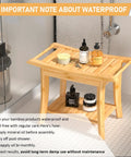 Bamboo Spa Shower Bench With Storage Shelf Non Slip Bath Stool in shower with toiletries, tileable design, waterproof for easy maintenance