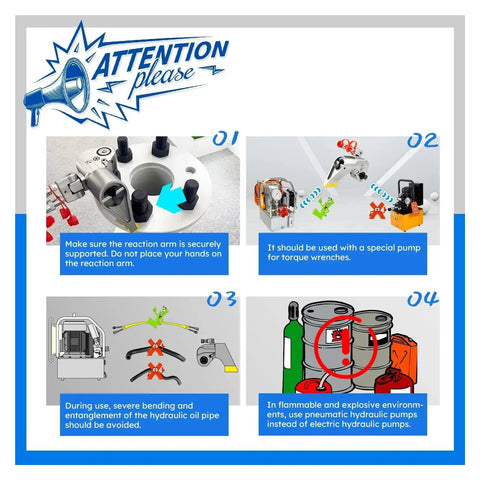 Instructions for using Built Tough Hydraulic Torque Wrench Kit With Square Drive Adapter and Fully Rotating Hose safely.