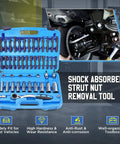 Heavy Duty 47 Piece Shock Absorber Socket Wrench Set With Pass Through Sockets And Nut Removal Tool in blue case