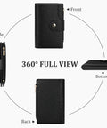 360-degree view of Travel Ready Compact Women's Bifold Wallet With RFID Blocking Zipper Coin Pocket in classic black.