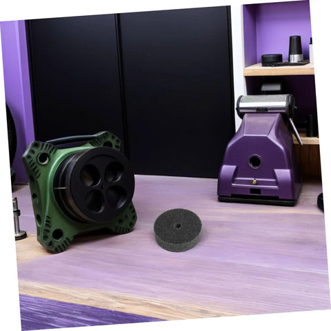 Grab Your Set Of 6 Nylon Buffing Wheels For Bench Grinder With 10mm Hole And Durable Material For Polishing Tools And Fast Burnishing Projects on a workbench.
