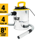 Tough As Nails Ash Vacuum With 4 Gallon Metal Canister And 4 HP Motor, showing hose and power cord for ash cleanup in stoves and grills.