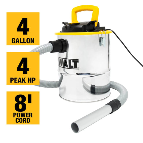 Tough As Nails Ash Vacuum With 4 Gallon Metal Canister And 4 HP Motor, showing hose and power cord for ash cleanup in stoves and grills.