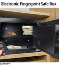 Heavy Duty Electronic Fingerprint Safe With Digital Touch Pad And Code Access, Includes Two Keys, open with cash inside