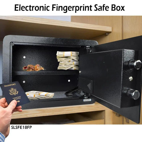 Heavy Duty Electronic Fingerprint Safe With Digital Touch Pad And Code Access, Includes Two Keys, open with cash inside