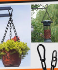 Tough As Nails Stainless Steel Gate Chain Locks 6 Pack Adjustable Link Chains With Both Ended Carabiners Solid Livestock Fence And Pet Cage No Fuss Yard Setup Black hanging plants and bird feeder using durable chains.