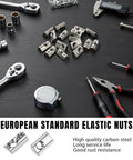 100 Pack M8 T Slot Spring Nuts Built Tough for 40 Series Aluminum Extrusion Carbon Steel Half Round Roll In Nut European Standard displayed on black table