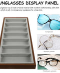 Top Shelf Walnut Wooden Sunglasses Tray With Silky Gray Velvet Liner, Roomy Seven Slot Eyewear Display Rack, No Fuss Countertop Glasses Organizer Plate For Any Home Or Shop Desk Setup.
