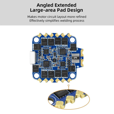 65A 4in1 ESC For FPV Drones 2to6S 30.5x30.5mm Size With AT32F421 32Bit Processor angled pad design