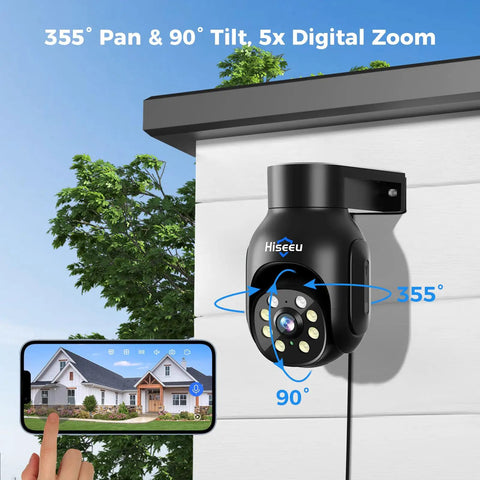 All In One Wireless Security Camera System With 15 Inch LCD Monitor, 16 Channel NVR, 5MP PTZ camera on house wall, phone control