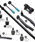 4WD Front 11-Piece Suspension Kit For 2005 2006 2007 Ford F-250 F-350 Super Duty 4x4 Heavy-Duty Bolt-On Front End Upgrade With Pitman Arm Drag Link Outer Tie Rods Front Lower And Upper Ball Joints, assorted black steel parts