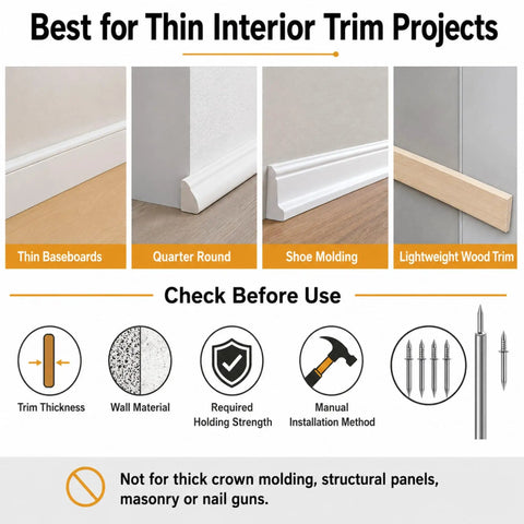Best for Thin Interior Trim Projects showcasing Heavy Duty Double Headed Skirting Nails For Thin Baseboard Trim And Decorative Molding.