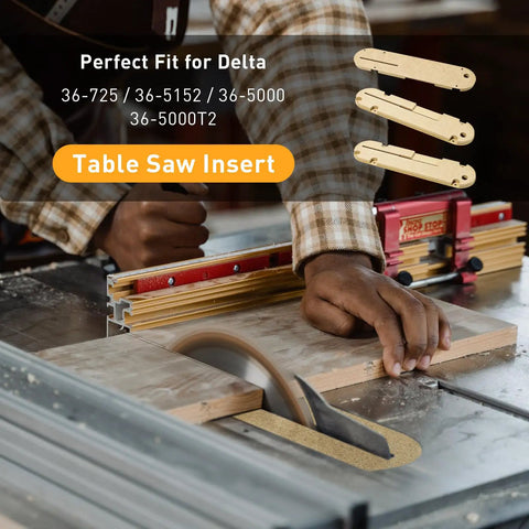 Zero Clearance Table Saw Insert Set For Delta 36 725 36 5152 36 5000 36 5000T2 Throat Plate Kit in use during wood cutting