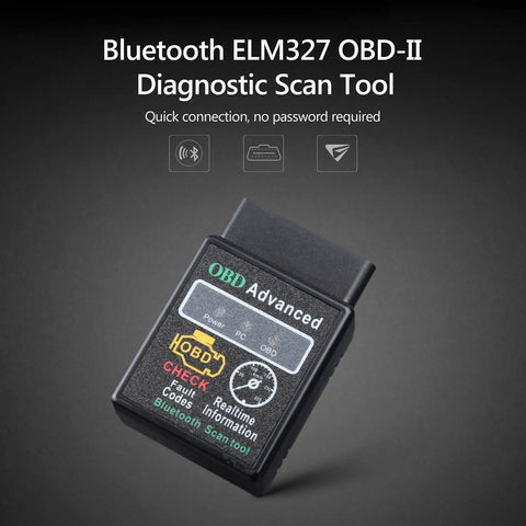 OBD2 Bluetooth Diagnostic Scanner For Android Car Stereo Head Units close-up showing features on black background