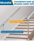 Heavy Duty Stainless Steel Pipe Handrail Five Foot Long Two Inch Outside Diameter with cable railing on modern stairs.