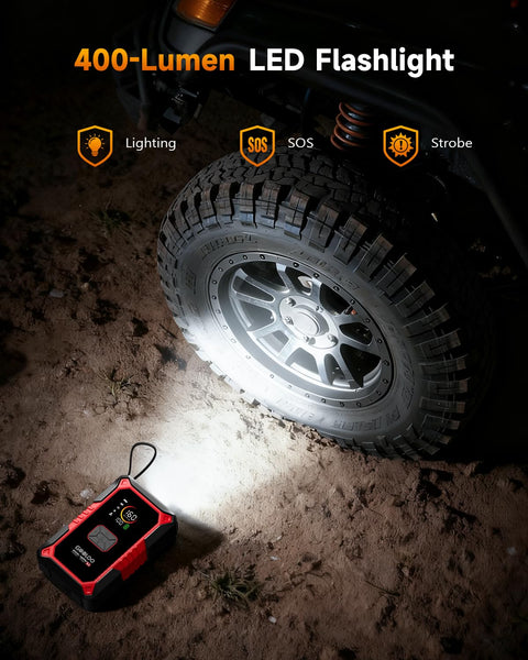 4 In 1 Jump Starter With Air Compressor And Tire Inflator, 4000A Car Battery Booster illuminating tire with LED light