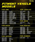Fitment vehicle models chart for Preprogrammed 315Mhz Tire Pressure Monitoring System Sensors For Gmc Terrain Sierra Acadia Yukon.