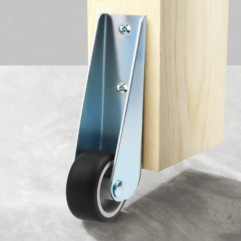 Close-up of metal bracket holding rubber caster wheel, part of the 2 Pack Gate Caster Wheels Replacement With Rubber Rolling Swivel Casters.