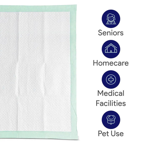Hella Absorbent Disposable Chux Underpads 100 Pack 30X36 Inch triple layer bed pads for incontinence and senior care.