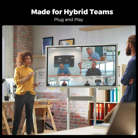 Hybrid team meeting using All In One 360 Degree 4K Conference Camera With AI Speaker Tracking Noise Cancellation for smooth sessions.