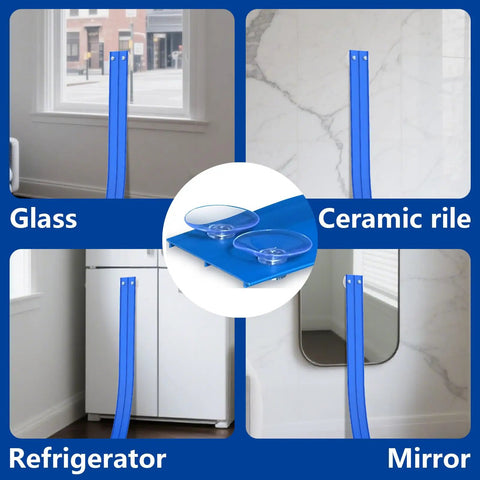 15 Ft Flexible Race Track Kit for 1:64 Diecast Cars showing suction cup ramp on glass, ceramic tile, refrigerator, mirror.