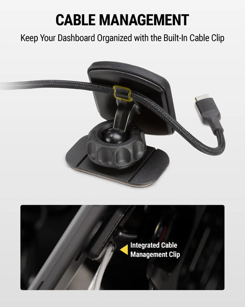 Magnetic Car Phone Mount For Dashboard With 360 Degree Swivel Head And Super Grippy Hold, showcasing cable management feature
