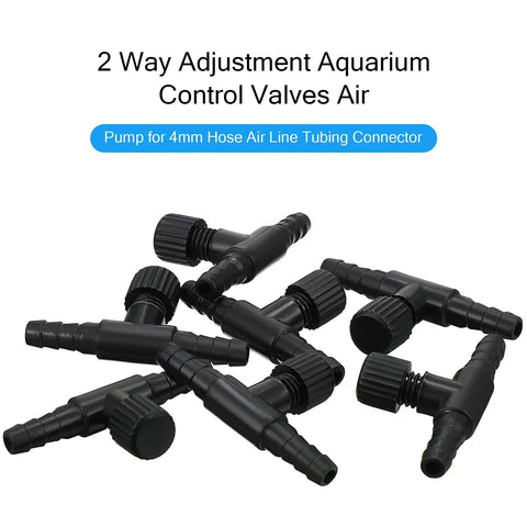 Aquarium Air Control Valve 30 Pack 2 Way T Shaped Flow Regulator black plastic connectors for 4 mm hose in pile on white background