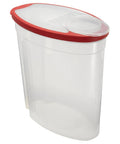 Flex And Seal Airtight Food Storage Container With Large Mouth Keeps Cereals Locked Down Smooth Operator Style Plus Bpa Free Build, clear jar with red lid.