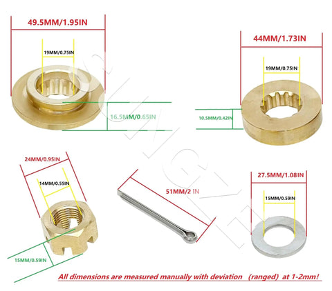 Yamaha Outboard Propeller Hub Kit With Nut Cotter Pin Thrust Washer And Spacers For 40HP 50HP 55HP F40 F50 Engines Includes 66T-45987-01 And 663-45987-02 All Hardware Included For Quick Plug And Play Install
