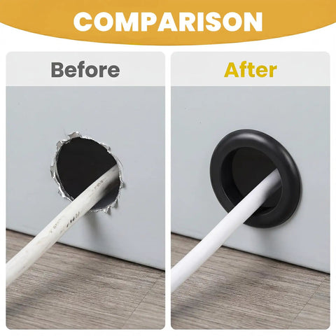 Before and after using 2 Inch Rubber Grommet Kit, 4 Pack Large Wire Hole Plugs For Electrical Boxes And Cables, clean pass-through