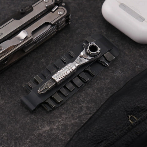 Ultra Compact One Quarter Inch Ratchet Wrench For Tight Spaces Stainless Steel EDC Tool Double Ended Bits Ready detail view