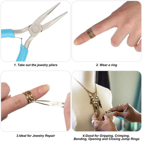 Needle Nose Pliers For Jewelry Making And Beading, precision tool for wirework and repair, shown in various stages of use
