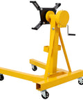 Tough As Nails 1500 LB Engine Hoist Stand Featuring Geared 360 Degree Swivel Head And Smooth Six Wheel Mobility Base in yellow.