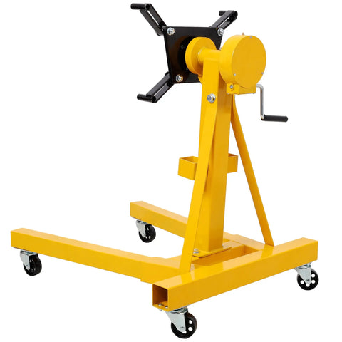 Tough As Nails 1500 LB Engine Hoist Stand Featuring Geared 360 Degree Swivel Head And Smooth Six Wheel Mobility Base in yellow.